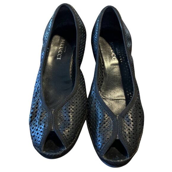 Melucci Womens Black Perforated Peep-Toe Wedge Shoes Size 7.5 - Picture 3 of 8